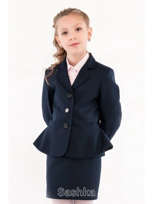 Жакет для дівчинки Sashka шкільний синій з басками (напіввовна), розмір 116-146